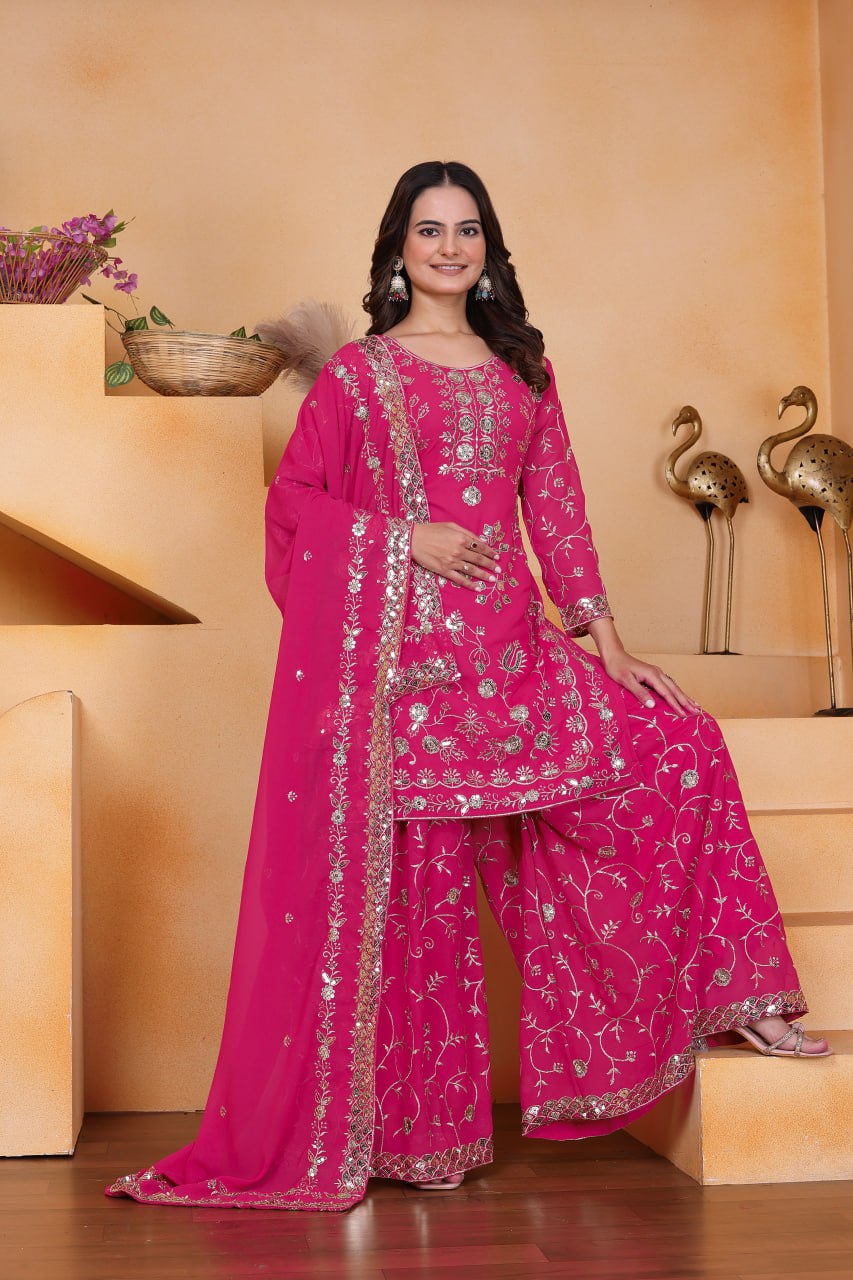 Fuchsia Gota Patti Embroidered Sharara Set