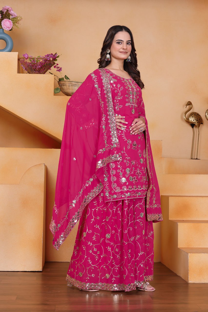 Fuchsia Gota Patti Embroidered Sharara Set
