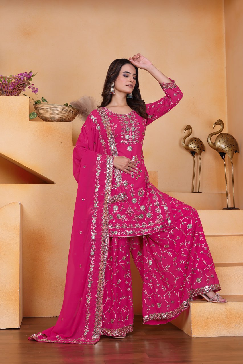 Fuchsia Gota Patti Embroidered Sharara Set