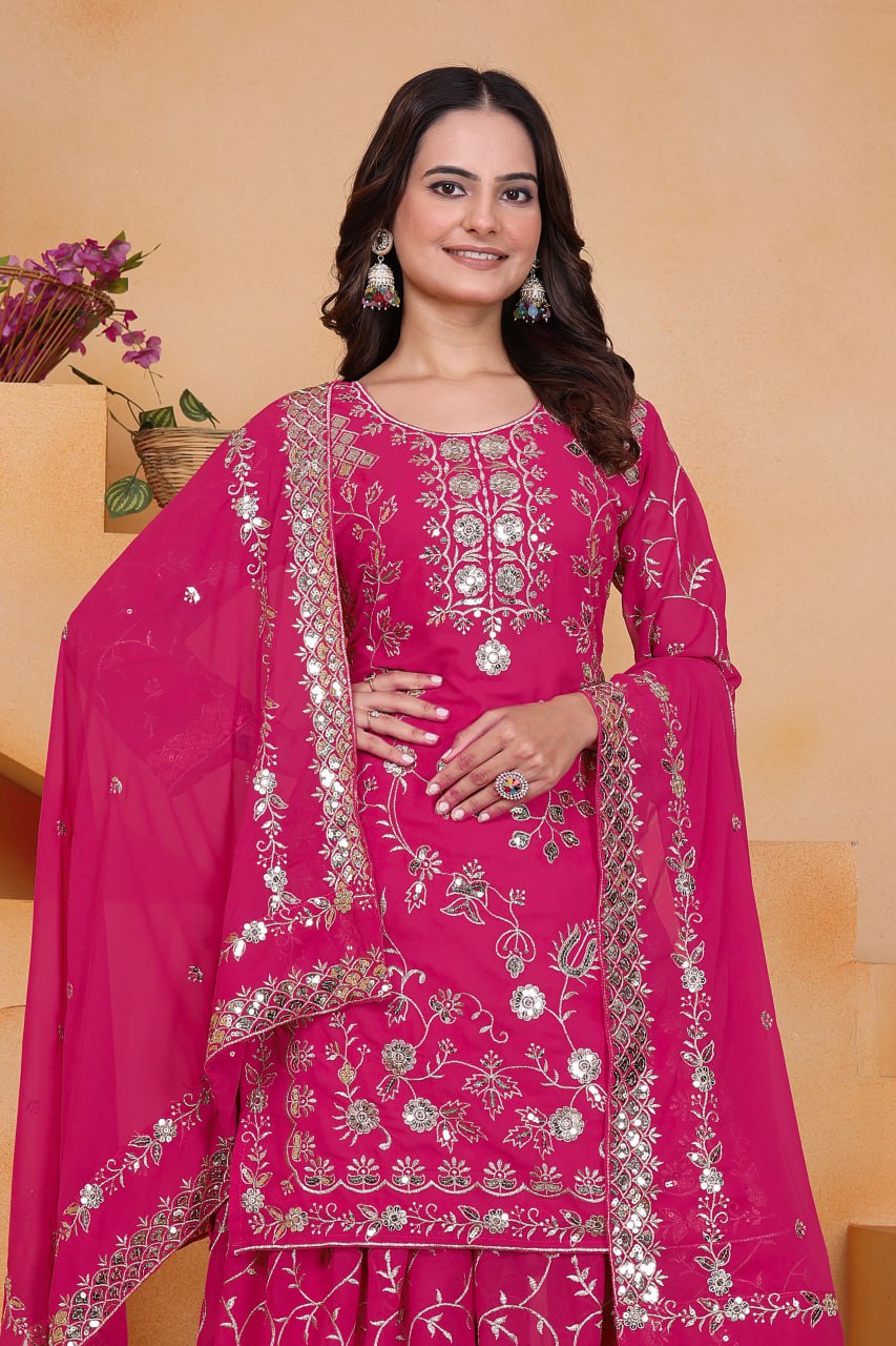 Fuchsia Gota Patti Embroidered Sharara Set