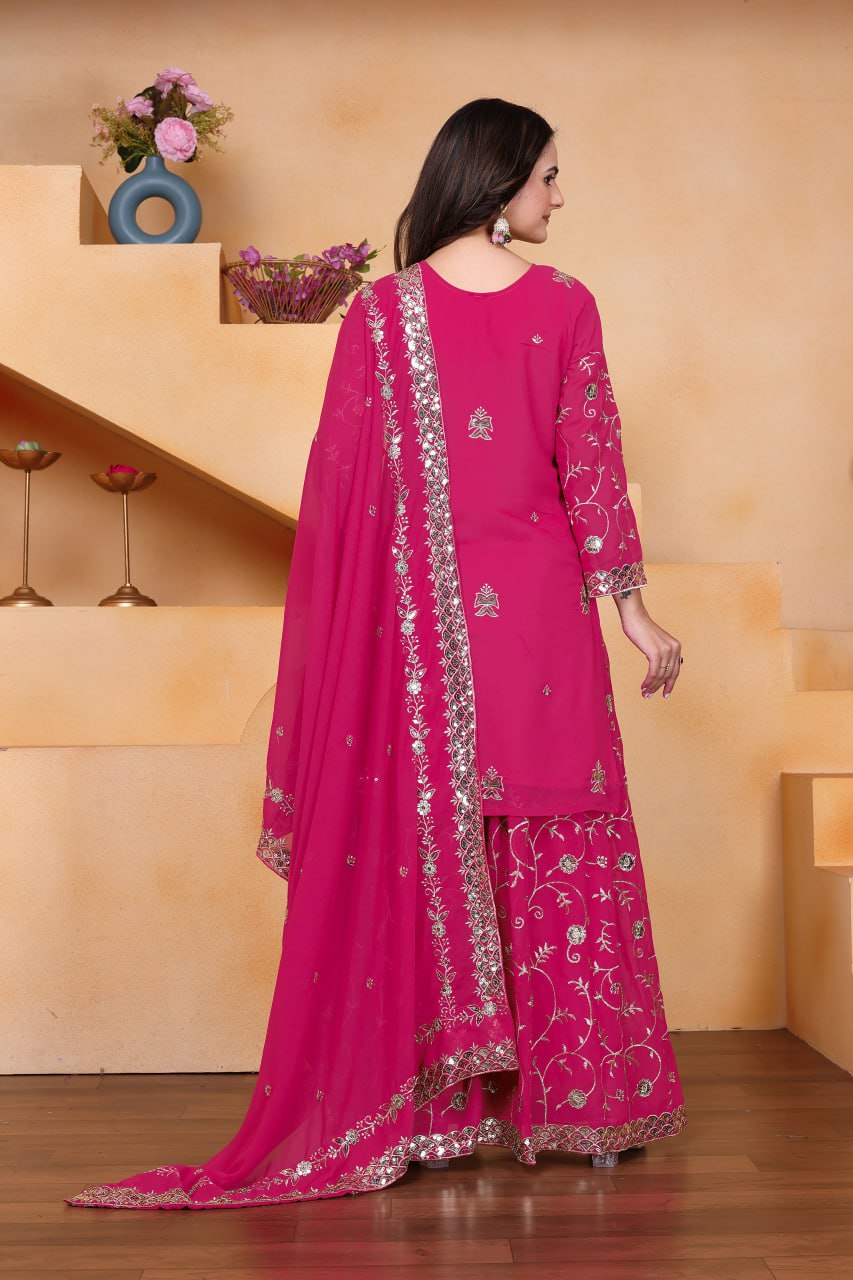 Fuchsia Gota Patti Embroidered Sharara Set