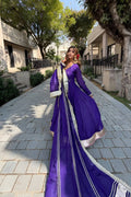 Royal Purple Anarkali Set with Golden Border and Dupatta