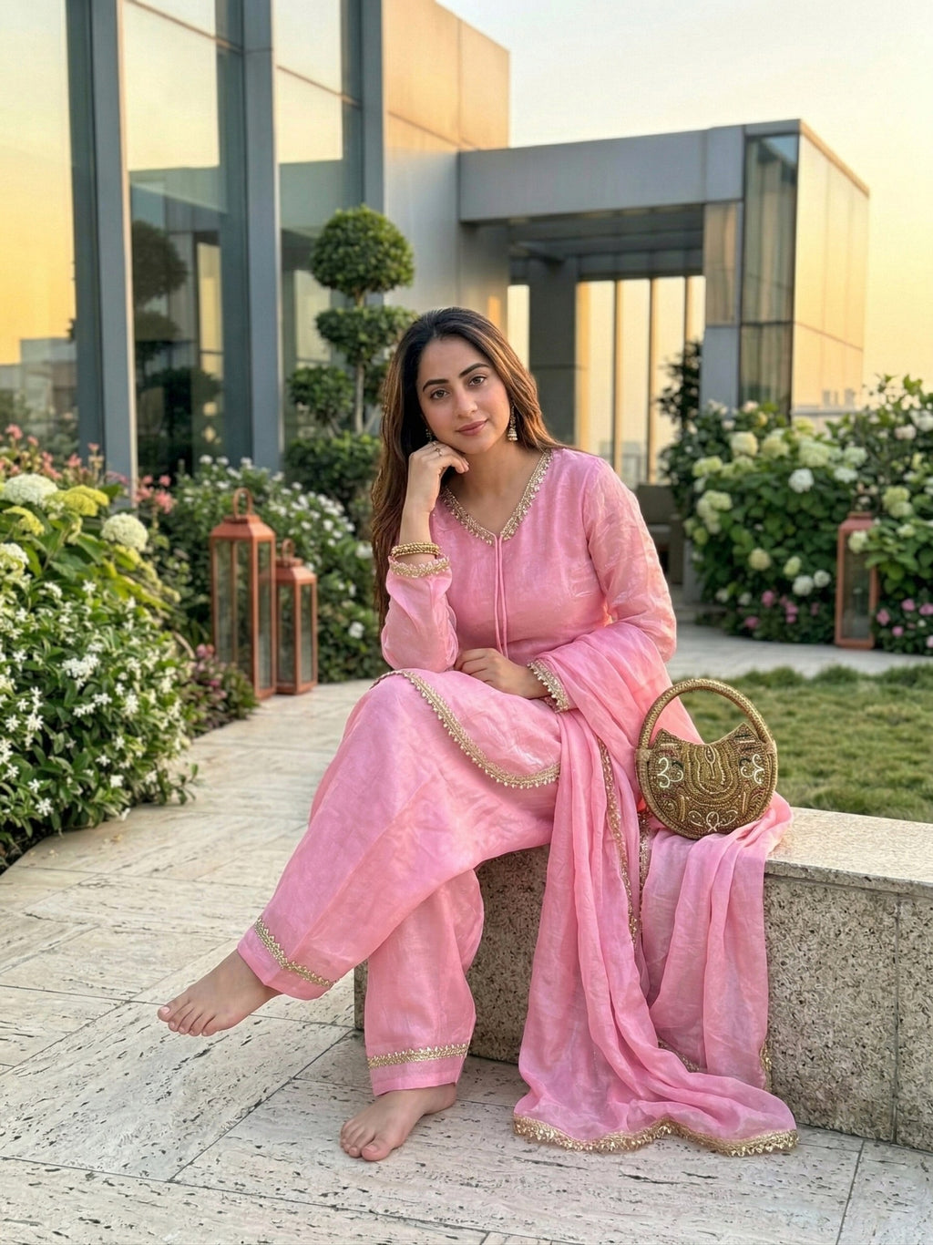 Blush Pink Scalloped Organza Suit Set