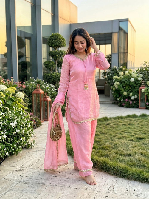 Blush Pink Scalloped Organza Suit Set