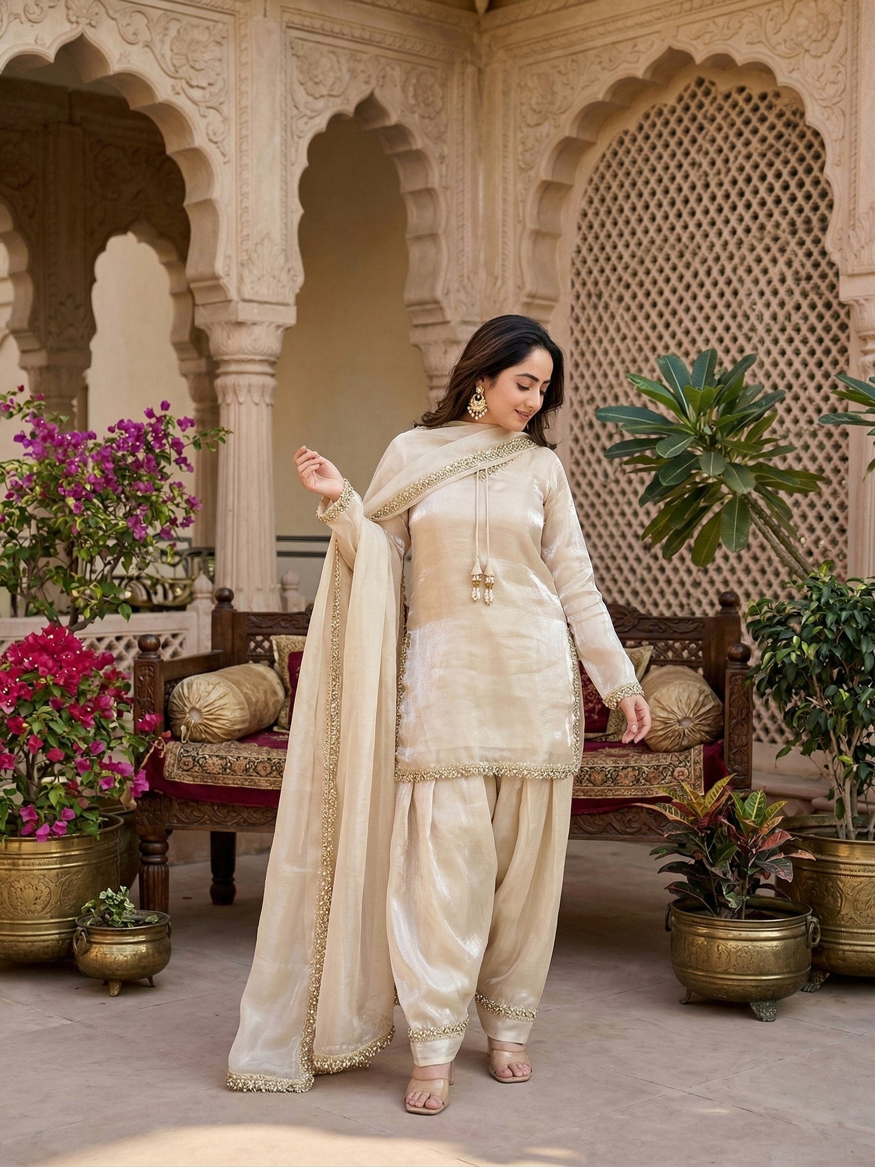 Blush Pink Scalloped Organza Suit Set