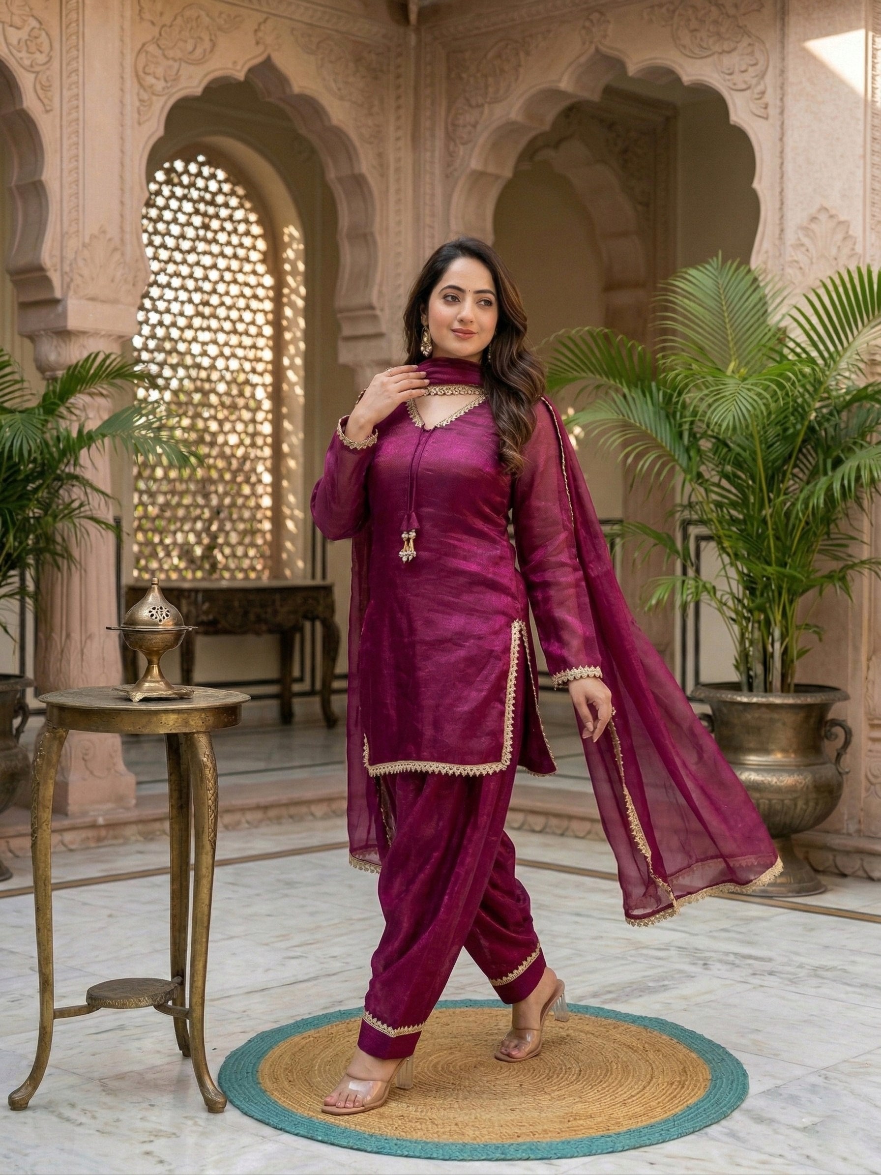 Blush Pink Scalloped Organza Suit Set