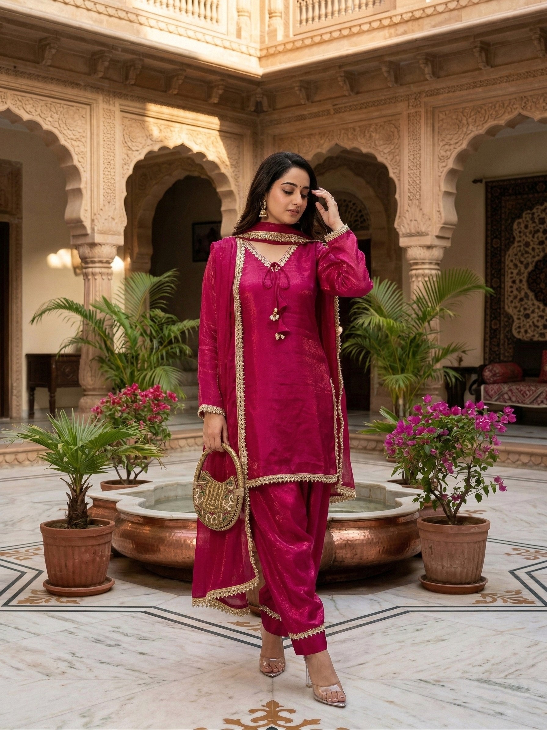 Blush Pink Scalloped Organza Suit Set