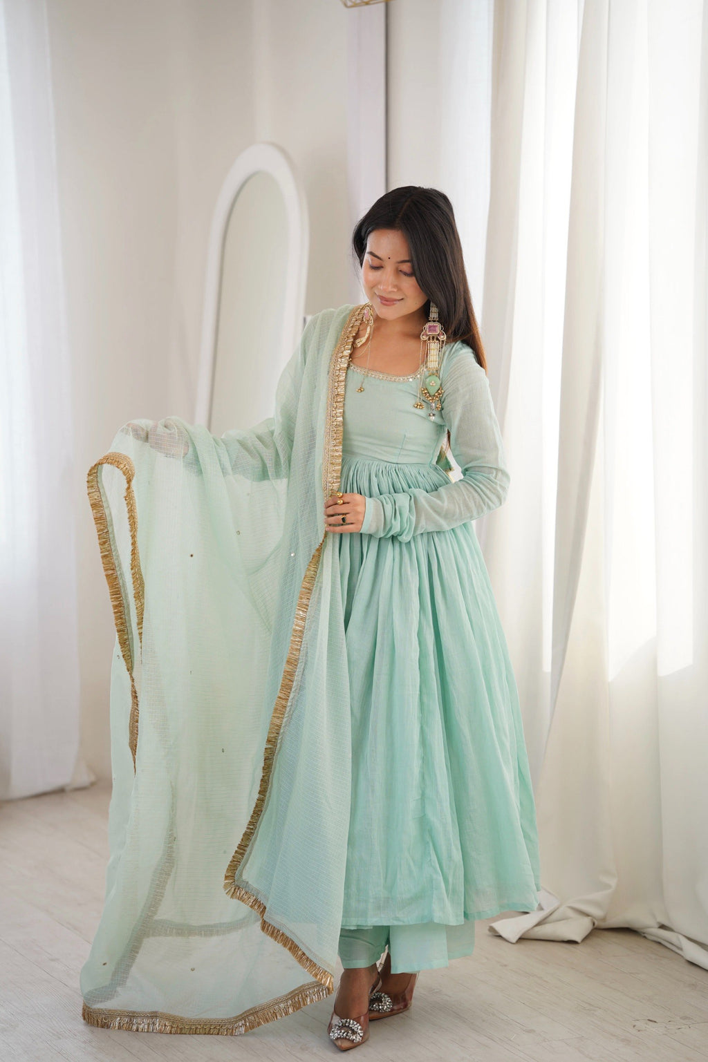 Sunshine Yellow Mirror-Work Georgette Sharara Set