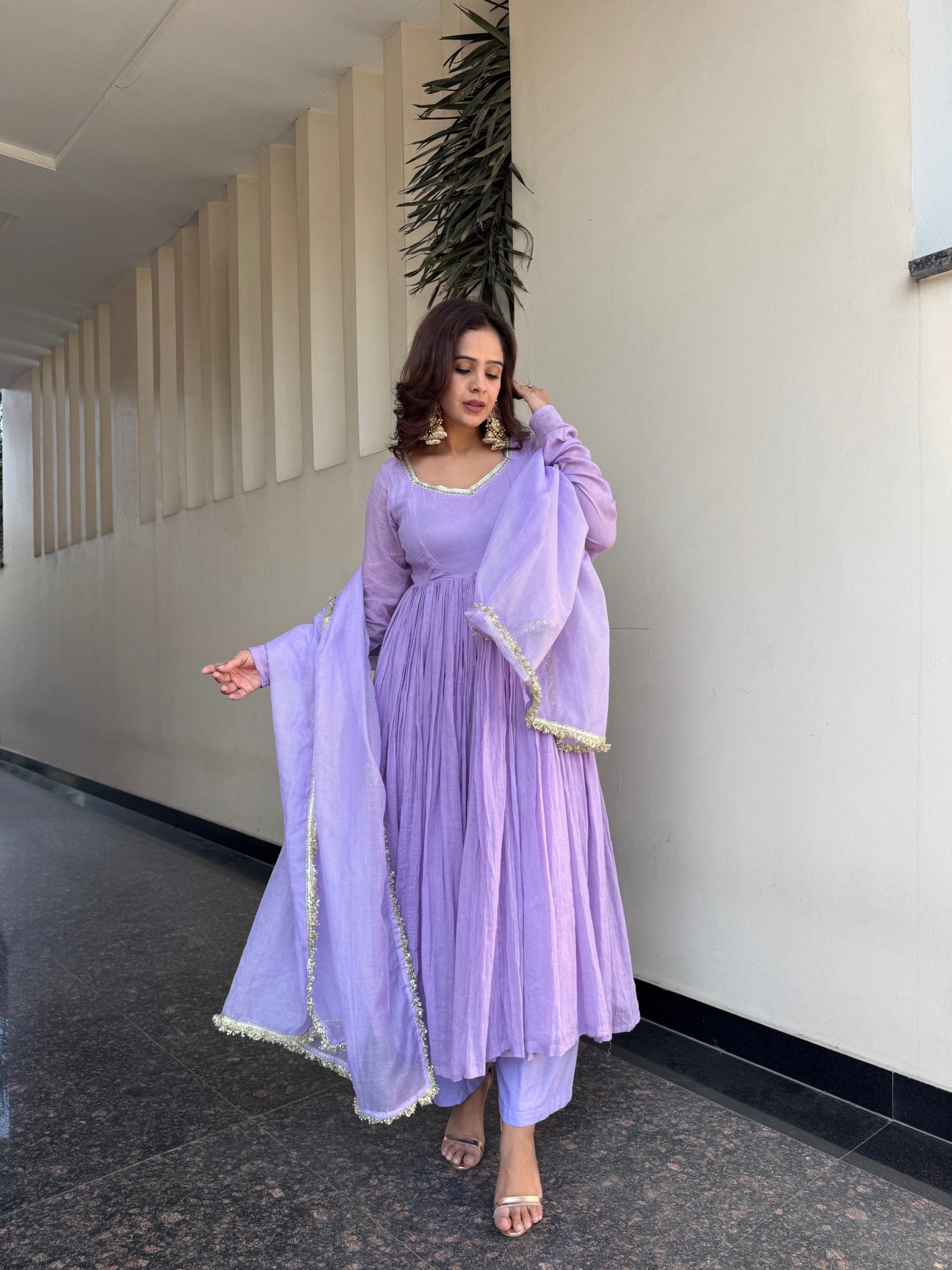 Lavender Mirror-Work Georgette Sharara Set