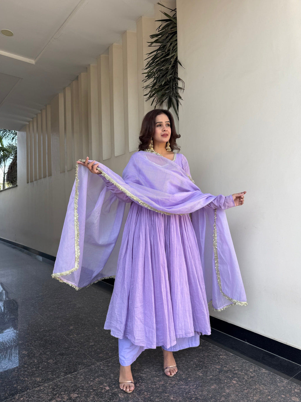Lavender Mirror-Work Georgette Sharara Set