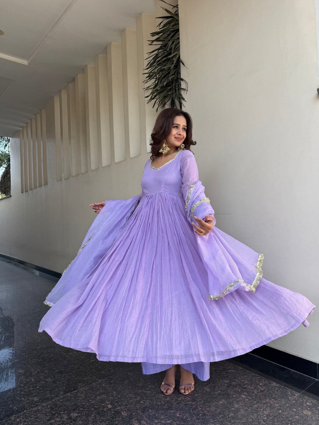 Lavender Mirror-Work Georgette Sharara Set