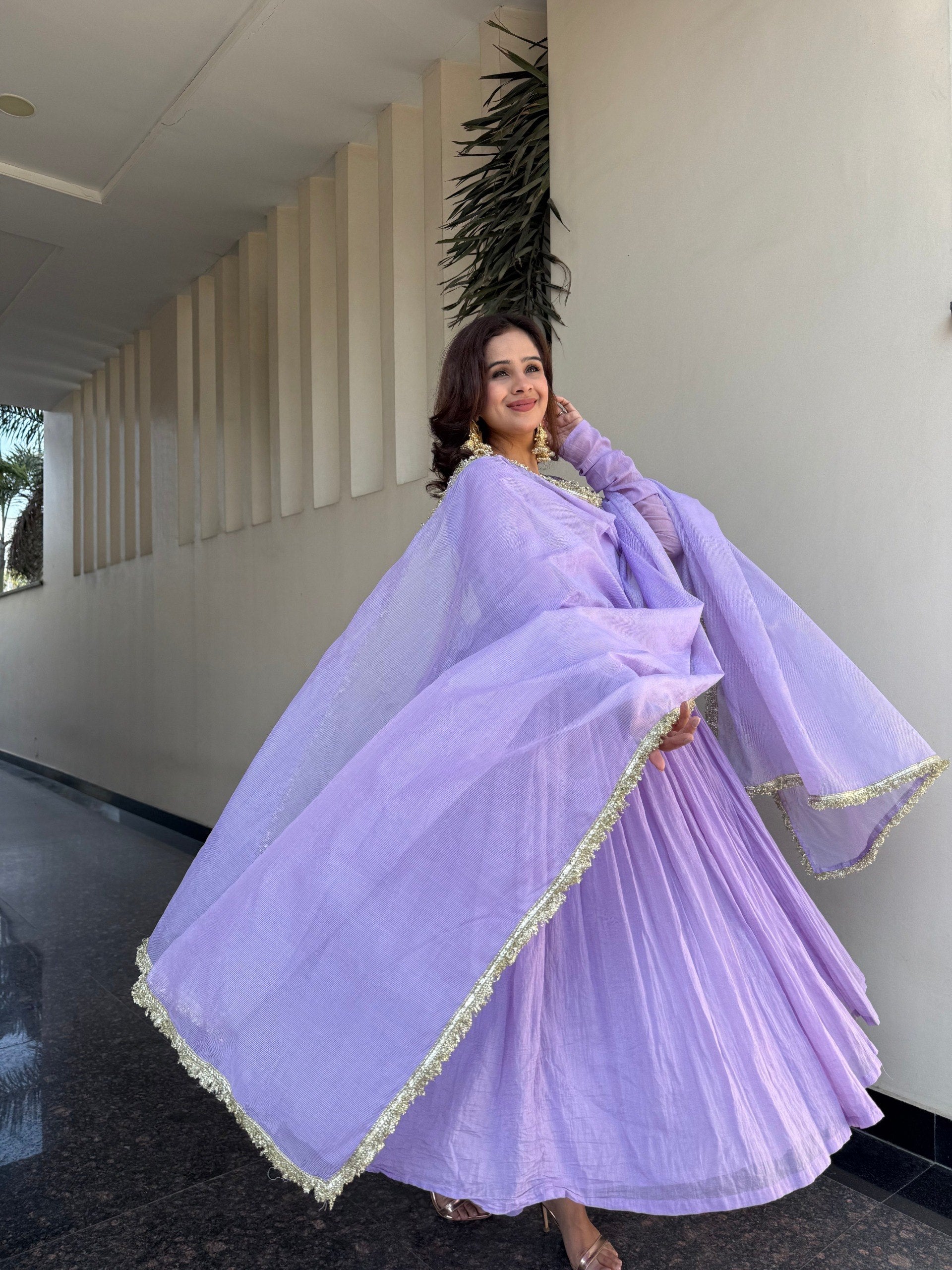 Lavender Mirror-Work Georgette Sharara Set
