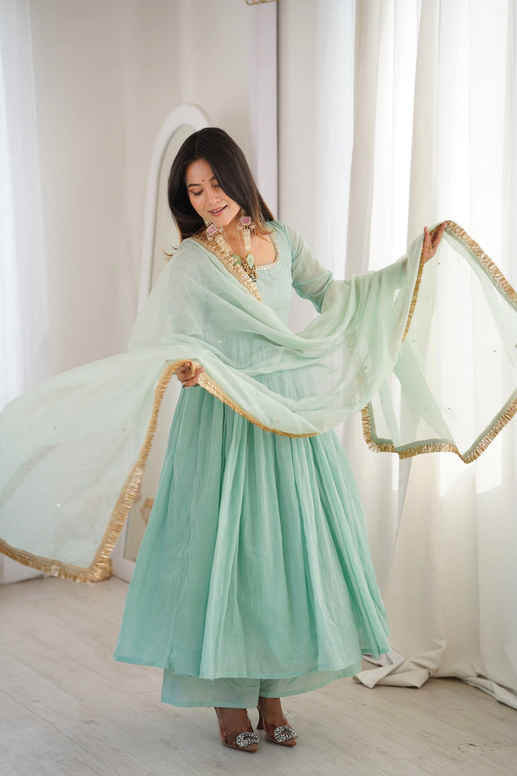 Sunshine Yellow Mirror-Work Georgette Sharara Set