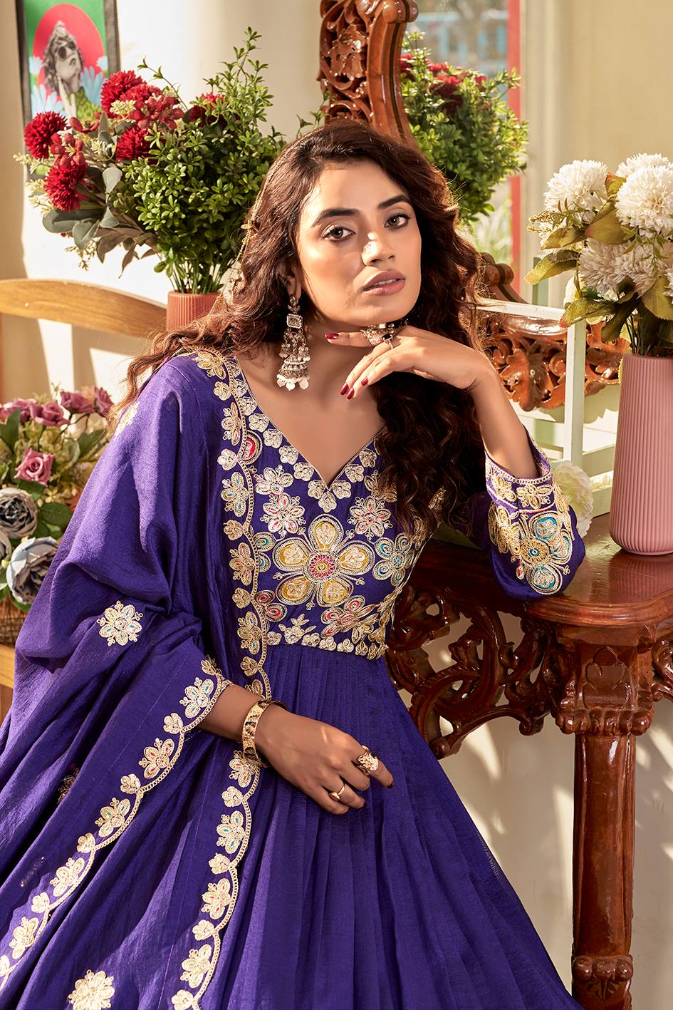 Royal Indigo Heavy Zardosi Embroidered Anarkali Set