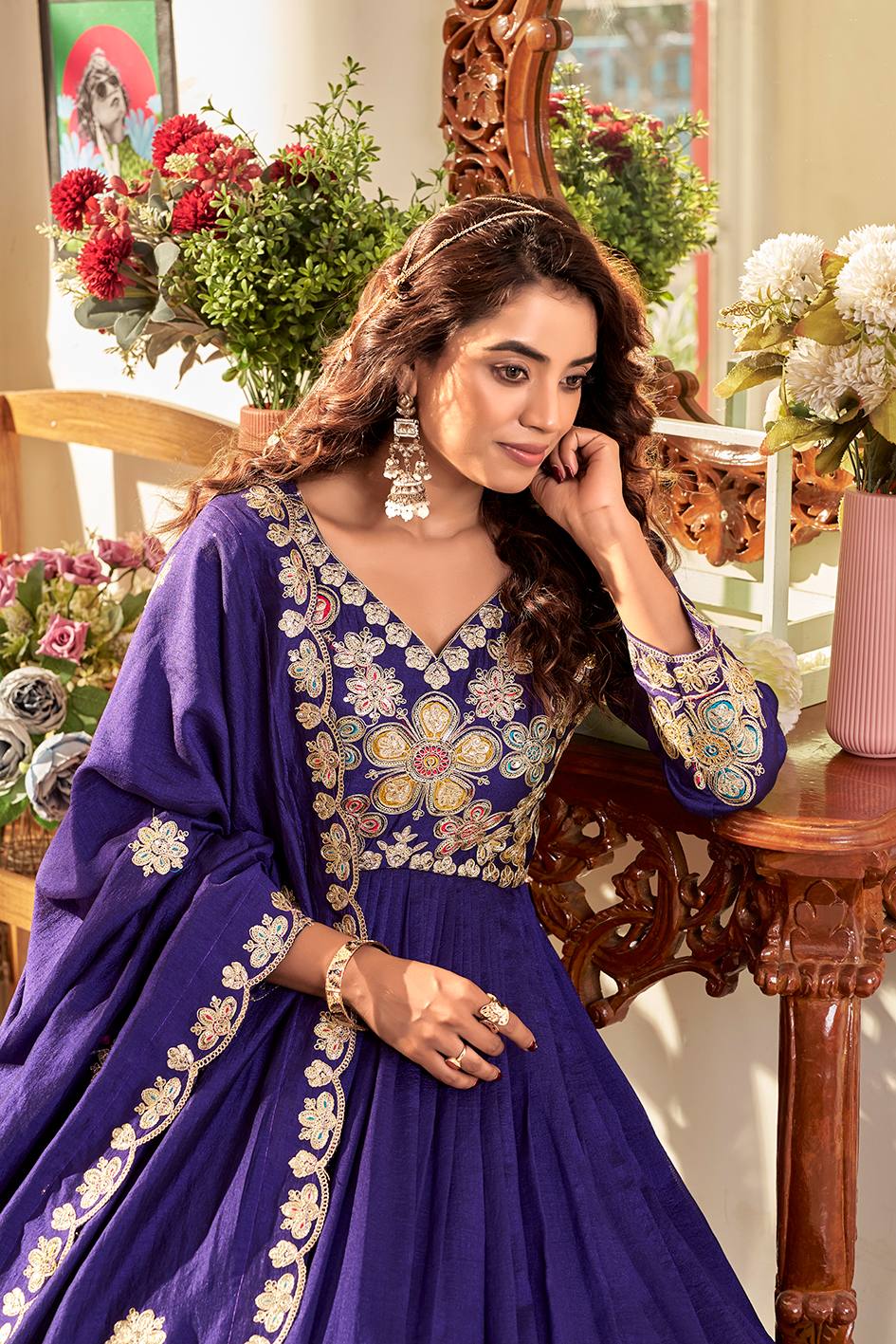 Royal Indigo Heavy Zardosi Embroidered Anarkali Set