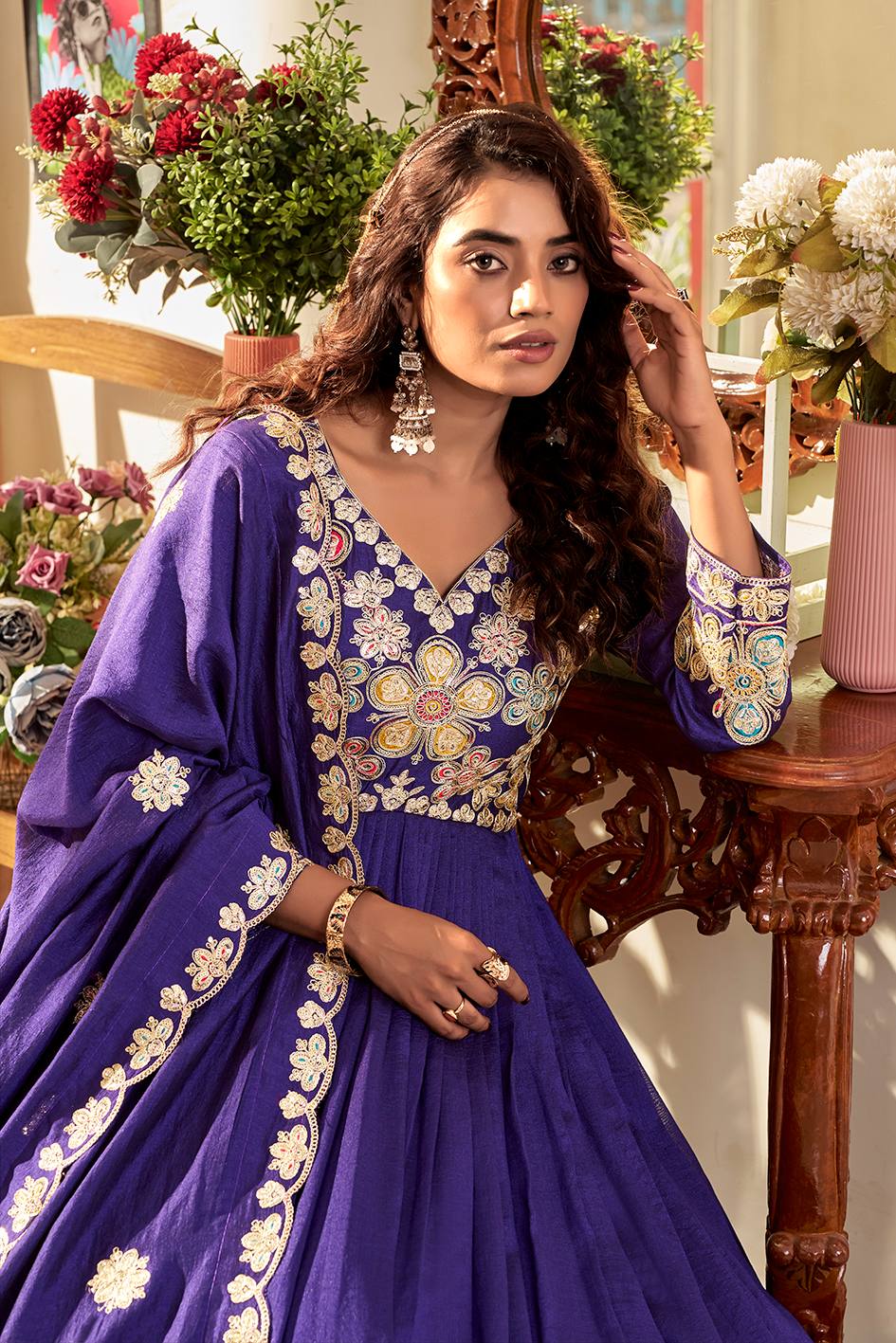 Royal Indigo Heavy Zardosi Embroidered Anarkali Set