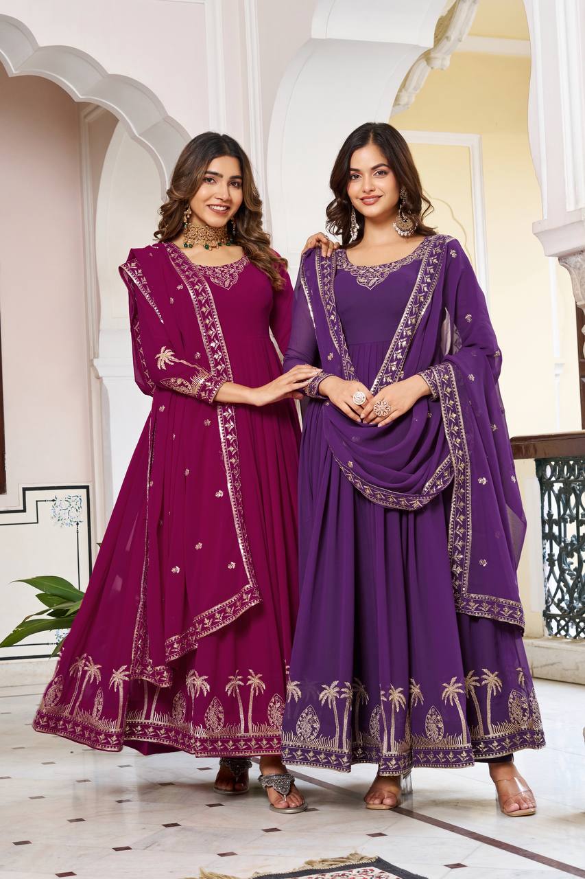 Heavy Embroidered Georgette Anarkali Gown Set