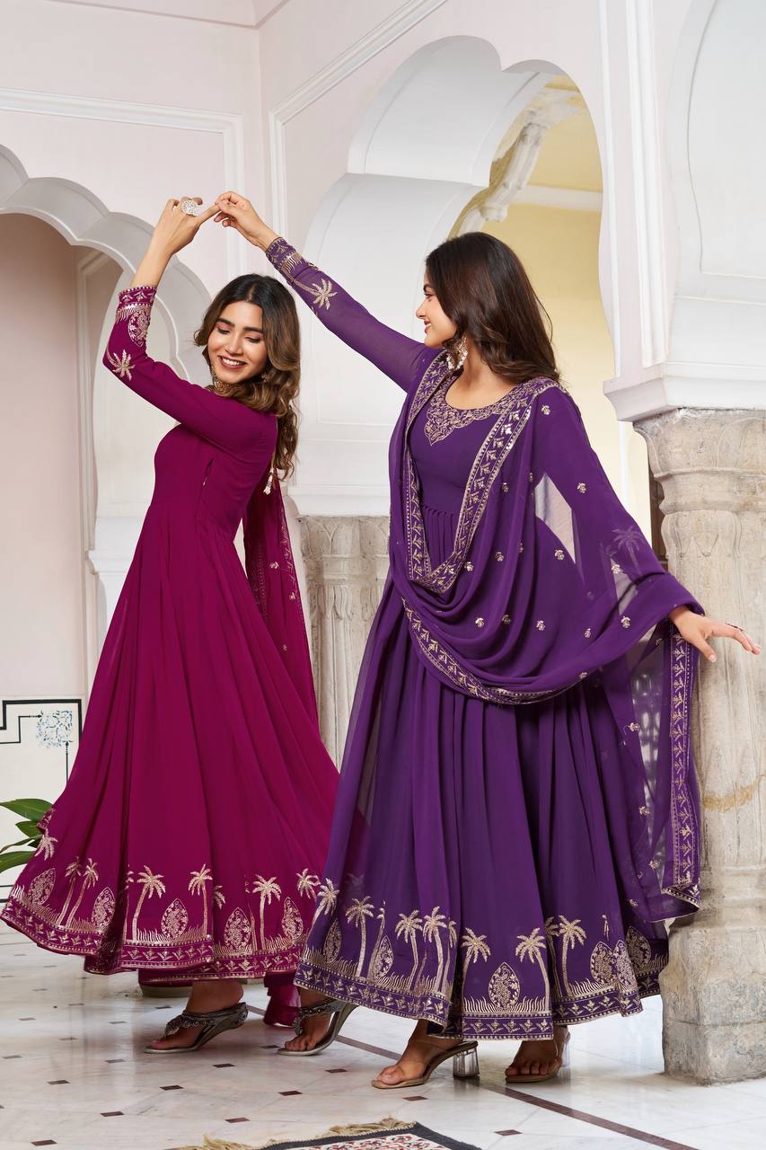 Heavy Embroidered Georgette Anarkali Gown Set