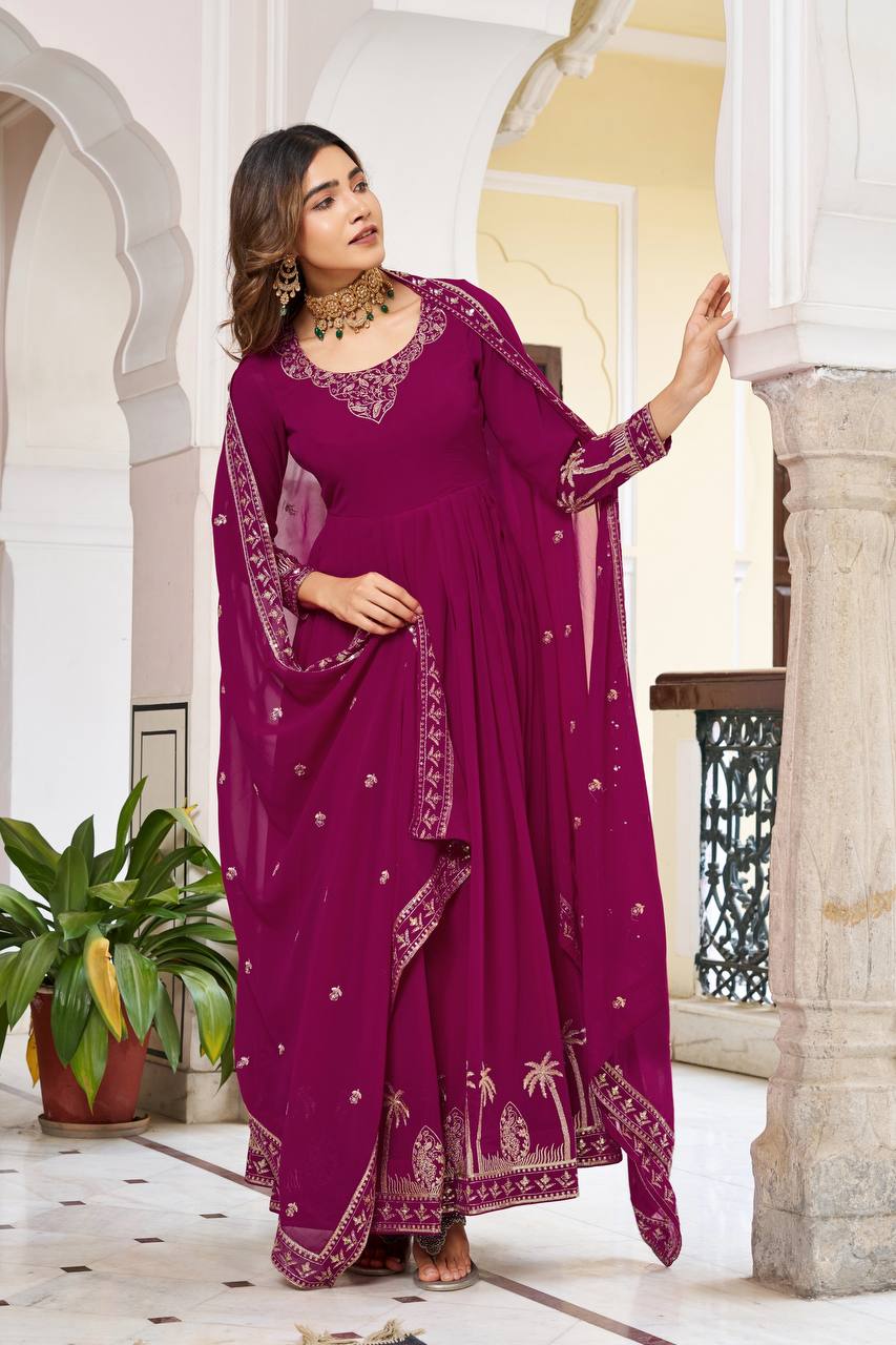 Heavy Embroidered Georgette Anarkali Gown Set