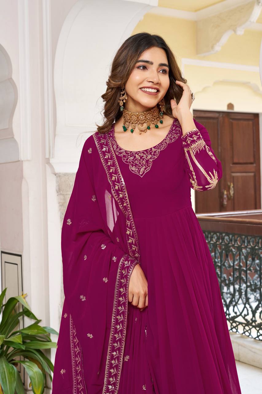 Heavy Embroidered Georgette Anarkali Gown Set