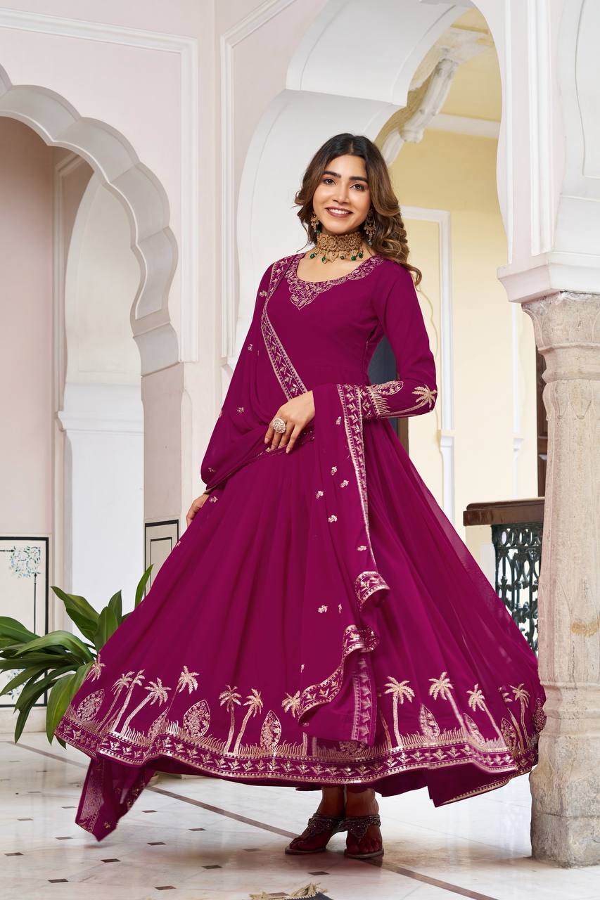 Heavy Embroidered Georgette Anarkali Gown Set