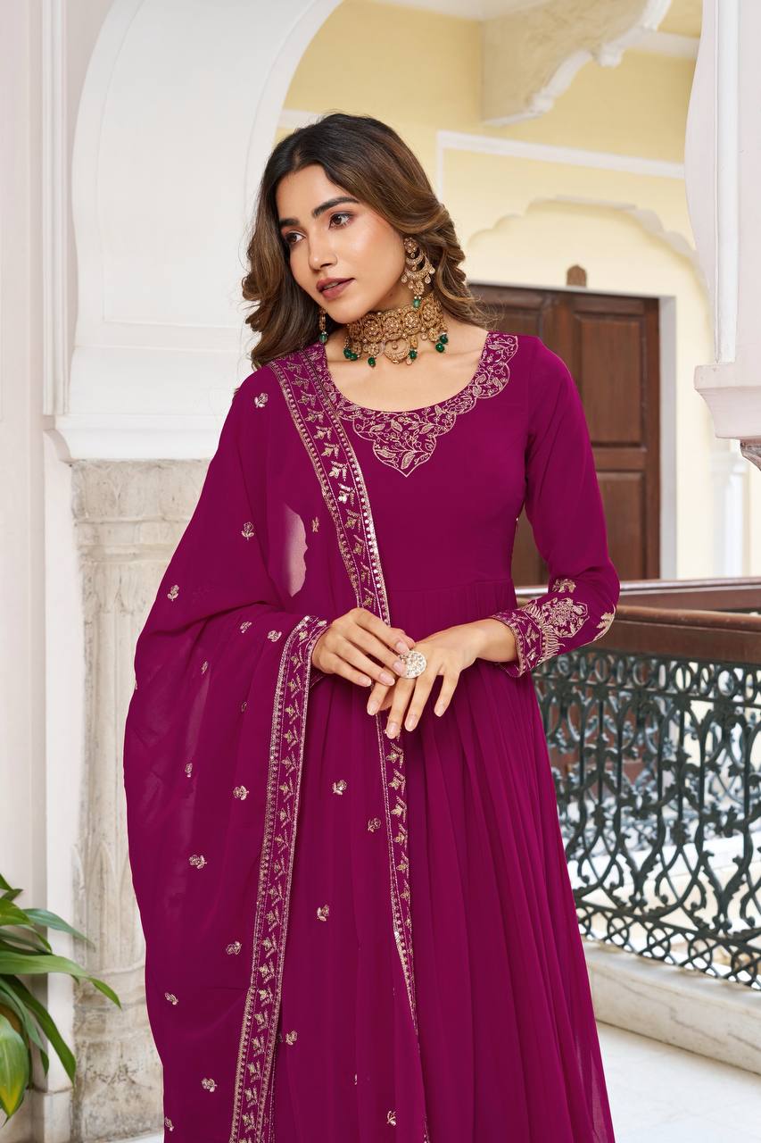Heavy Embroidered Georgette Anarkali Gown Set
