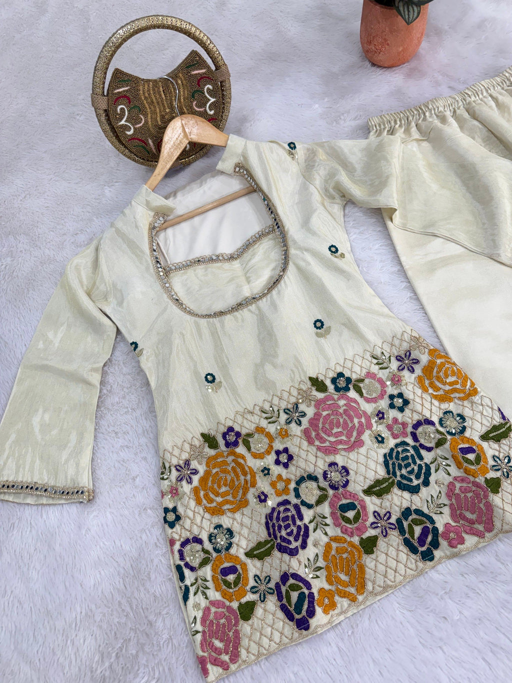 Mint Green Floral Zari Embroidered Sharara Set