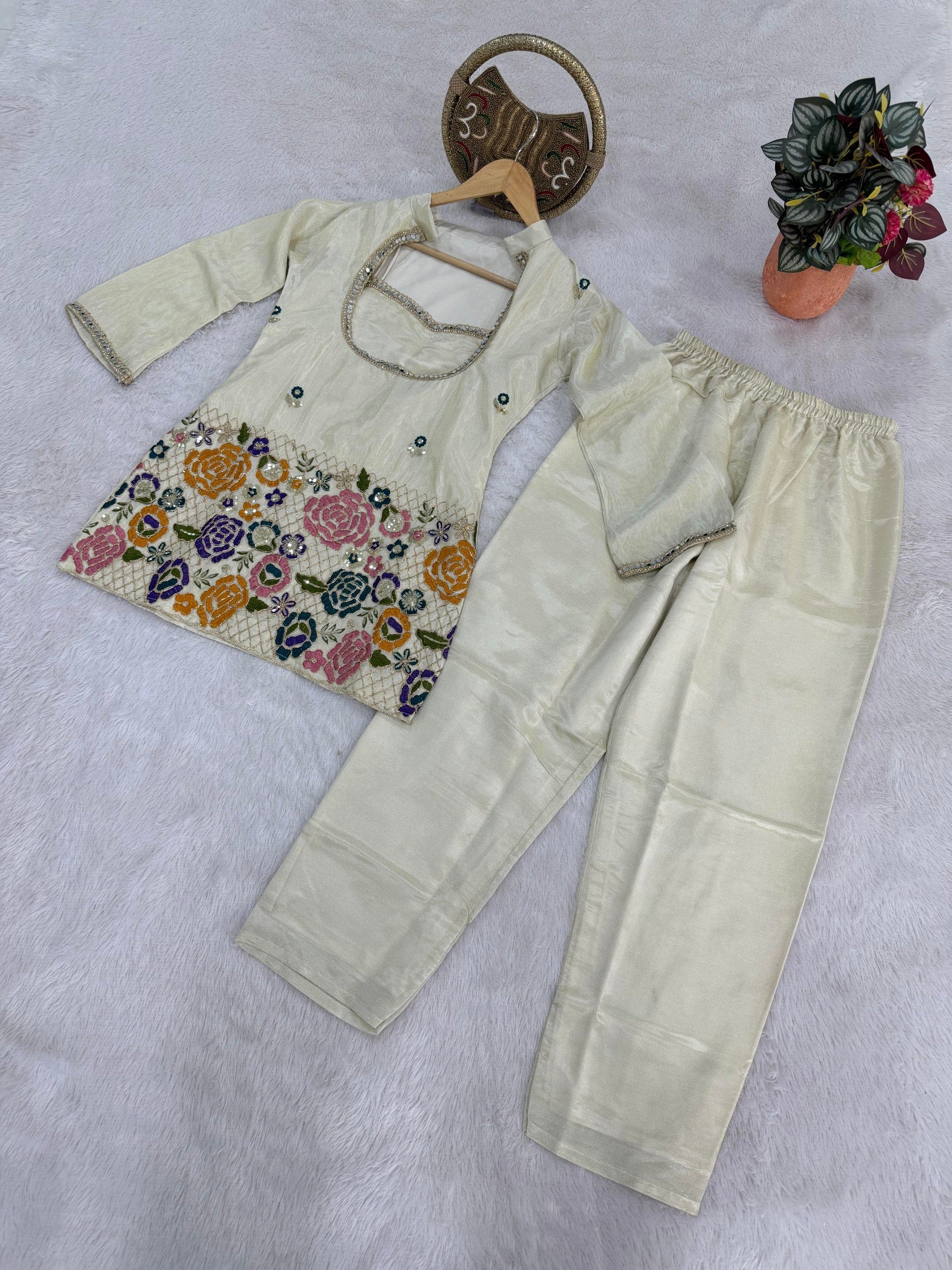 Mint Green Floral Zari Embroidered Sharara Set