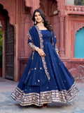 Navy Blue Heavy Embroidered Anarkali Gown Set