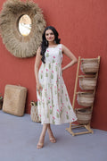 Elegant Floral Cotton Midi Dress for Women