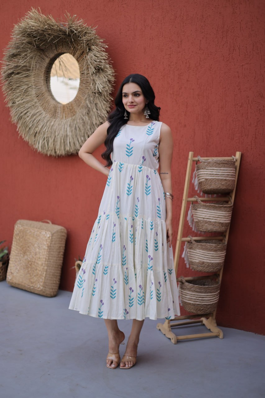 Elegant Floral Cotton Midi Dress