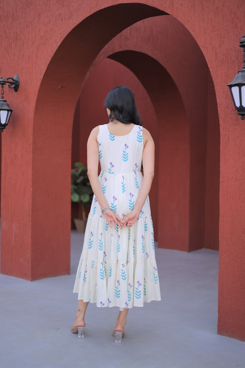 Elegant Floral Cotton Midi Dress