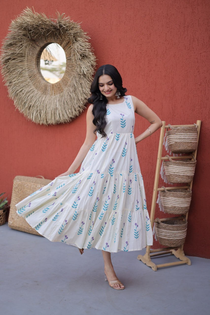 Elegant Floral Cotton Midi Dress
