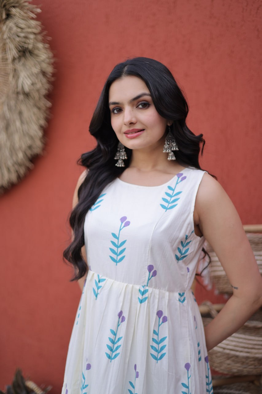 Elegant Floral Cotton Midi Dress
