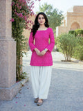 Pink Bandhani Print Short Kurti with White Palazzo Set