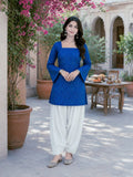 Blue Bandhani Print Short Kurti with White Palazzo Set