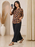 Coral Print Kurti with Black Wide-Leg Palazzo Pants