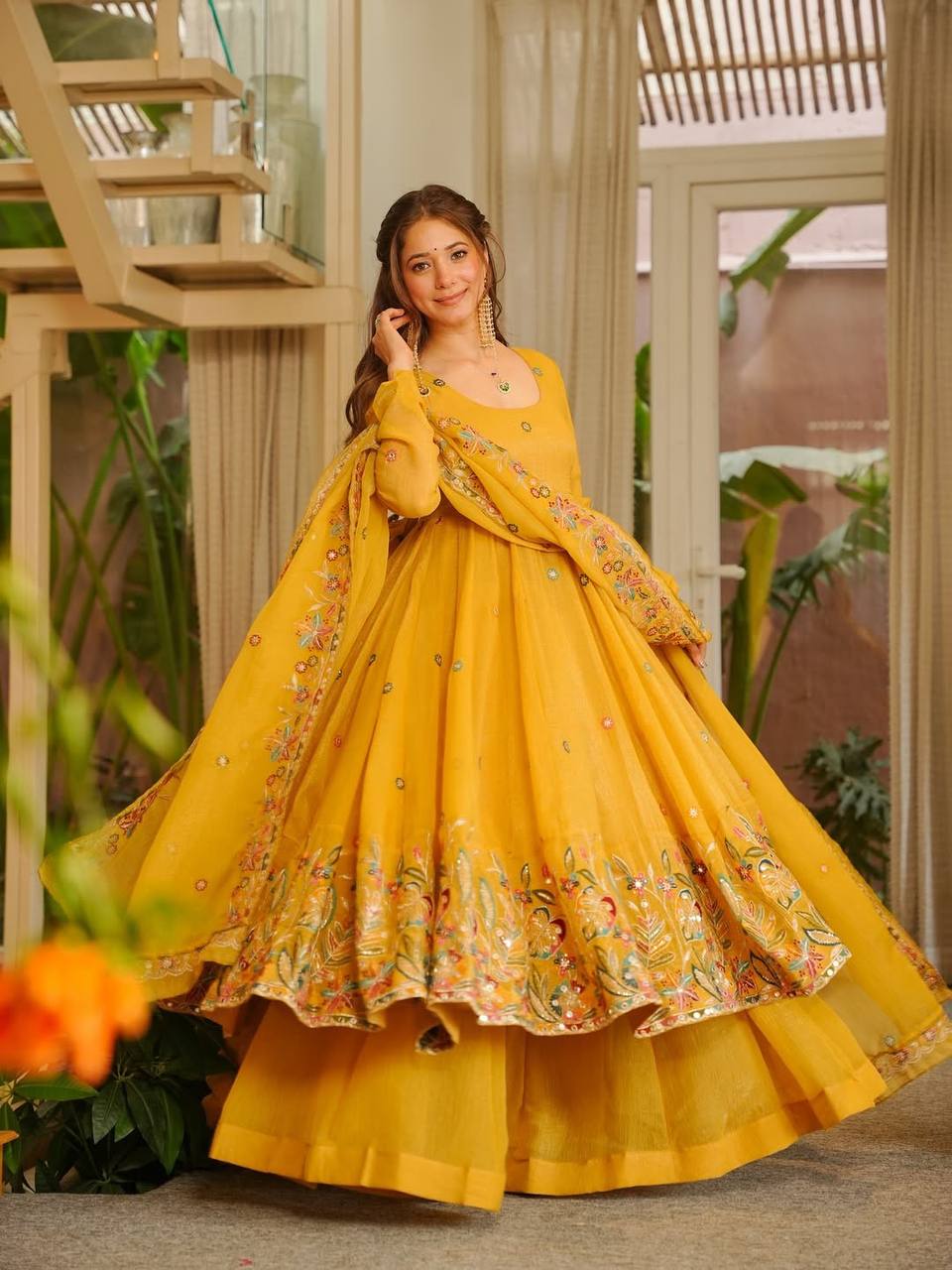Sunshine Yellow Embroidered Anarkali Kurta Set with Dupatta