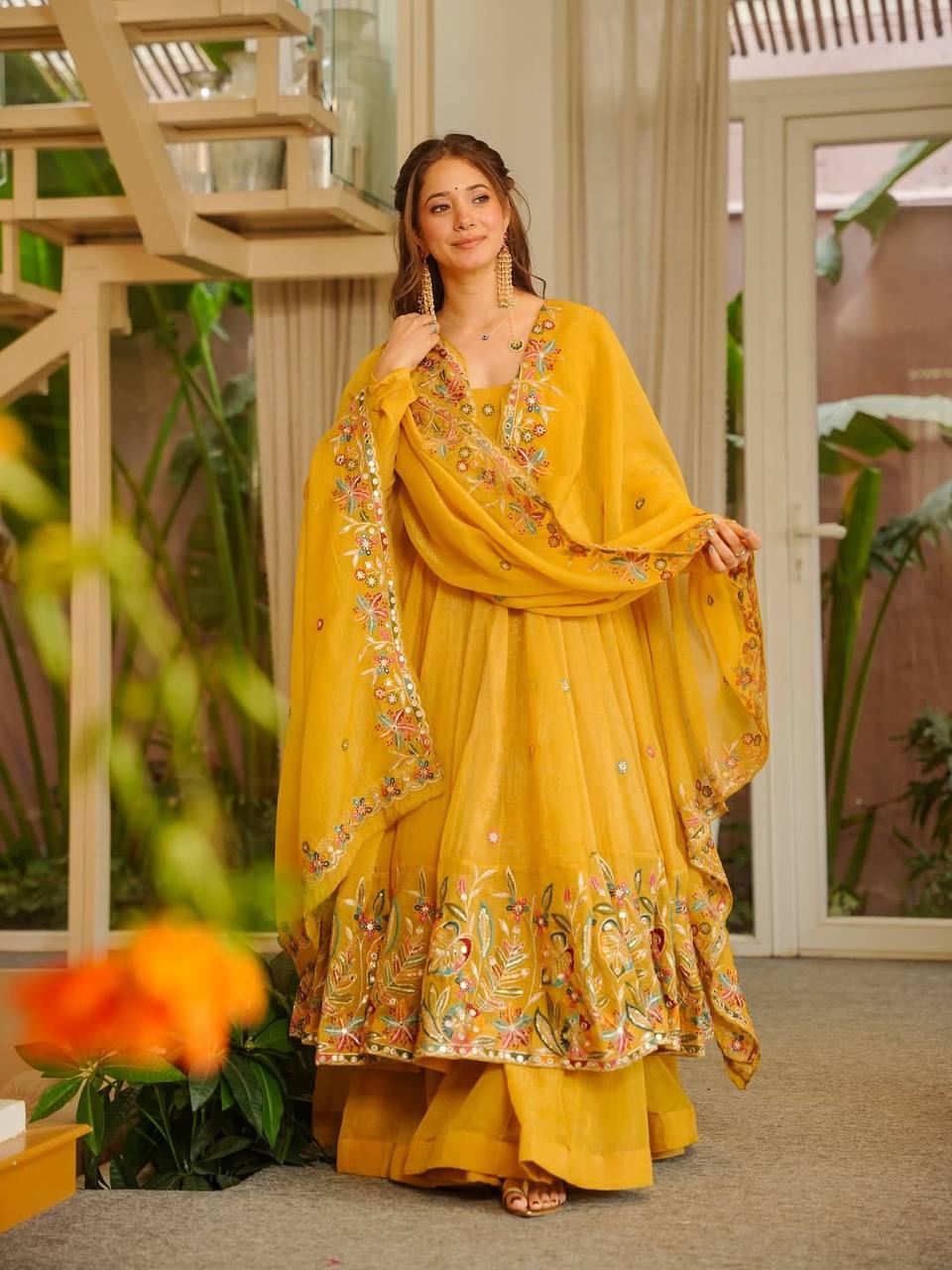 Sunshine Yellow Embroidered Anarkali Kurta Set with Dupatta