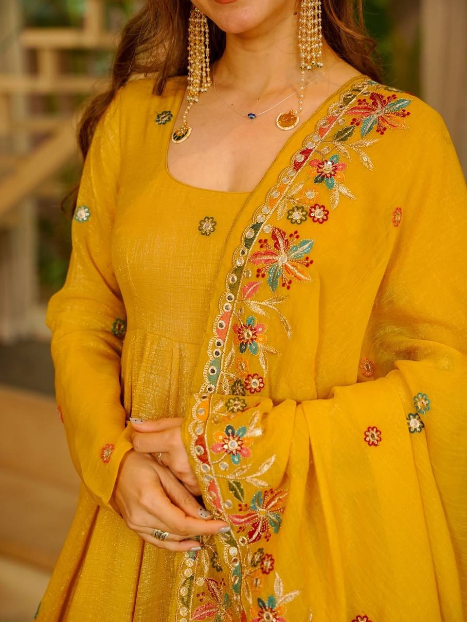 Sunshine Yellow Embroidered Anarkali Kurta Set with Dupatta