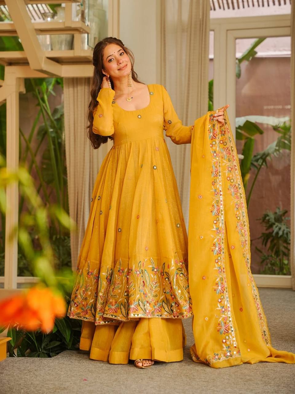 Sunshine Yellow Embroidered Anarkali Kurta Set with Dupatta