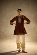 Chocolate Brown Crape Silk Flared Tunic with Gota Patti Work & Embroidered Salwar