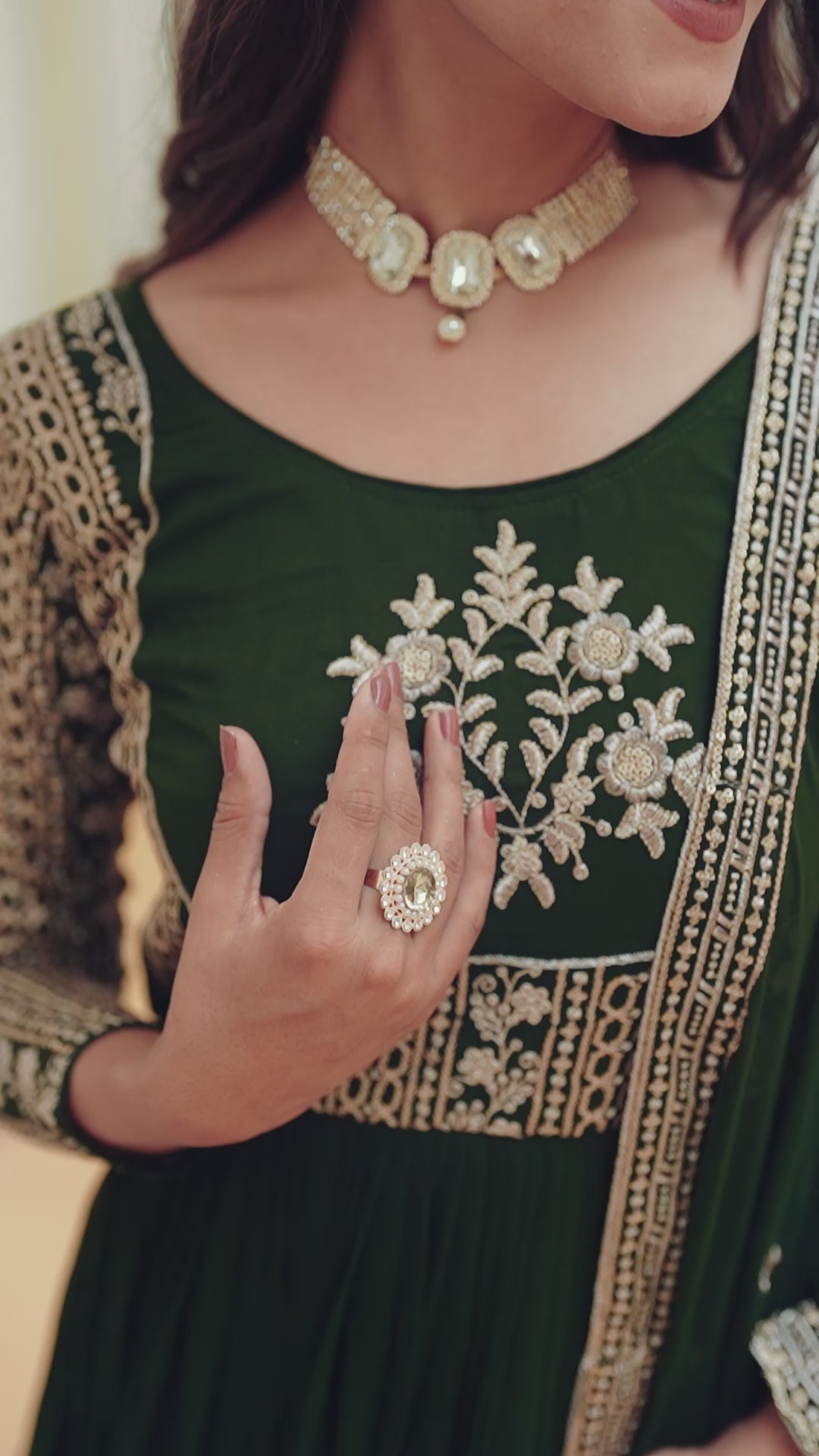 Sage Green Floral Mirror-Work Sharara Set