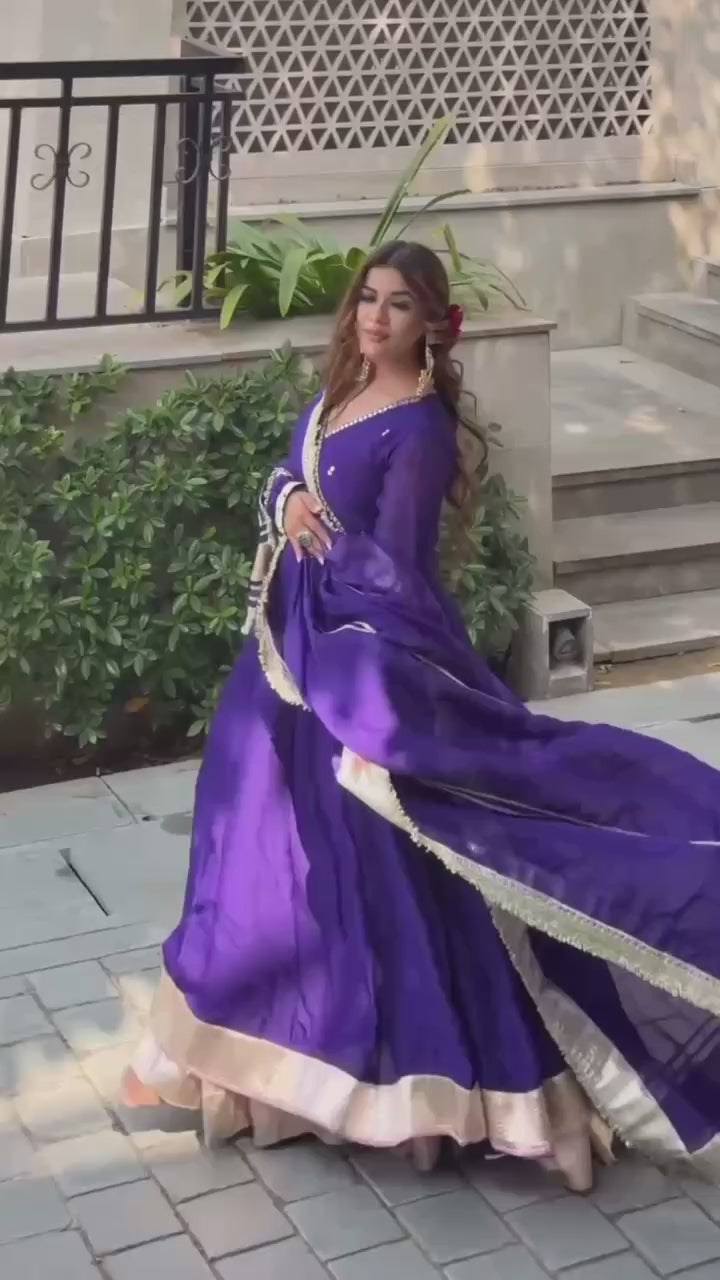 Royal Purple Anarkali Set with Golden Border and Dupatta