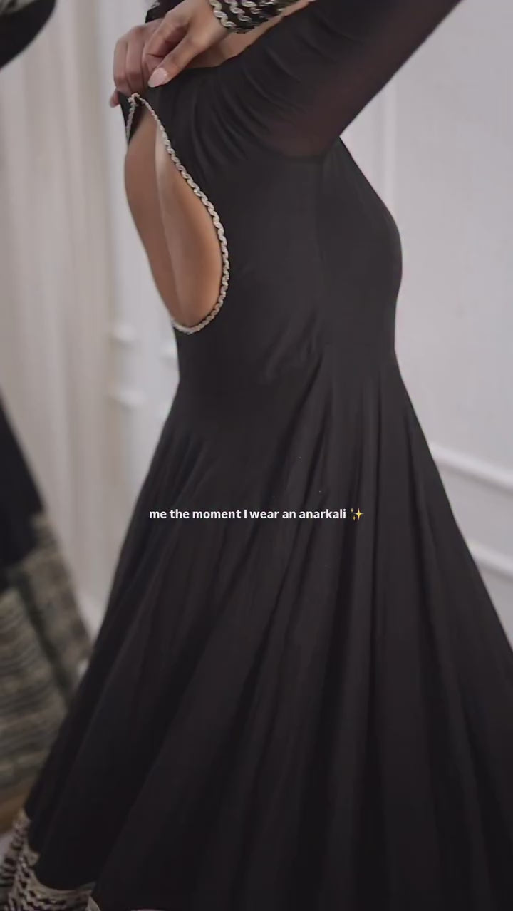 Jet Black Heavy Embroidered Anarkali Gown Set